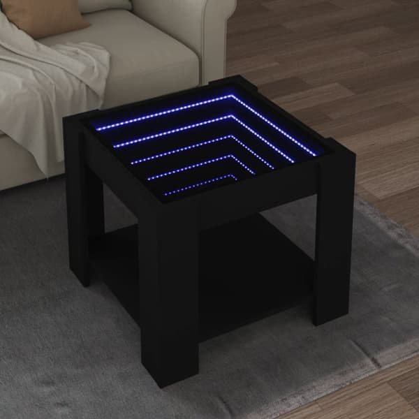 vidaXL sofabord med LED-lys 53x53x45 cm konstrueret træ sort
