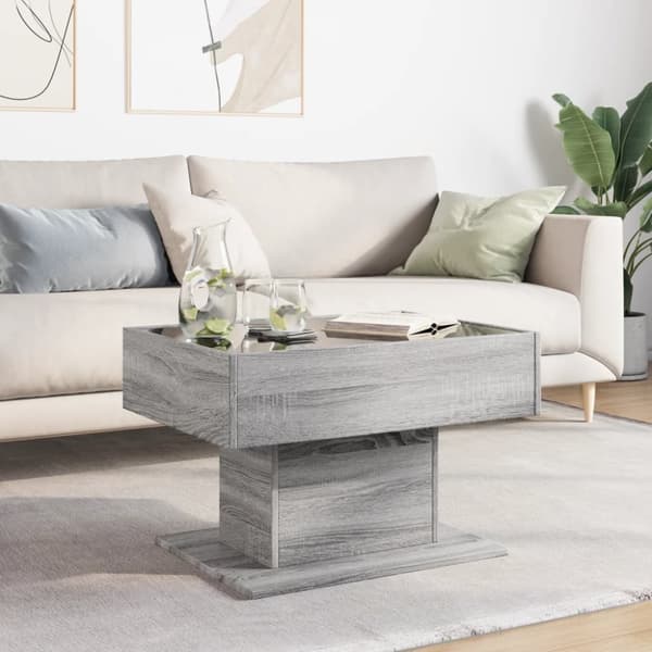 vidaXL sofabord med LED-lys 70x50x45 cm konstrueret træ grå sonoma-eg