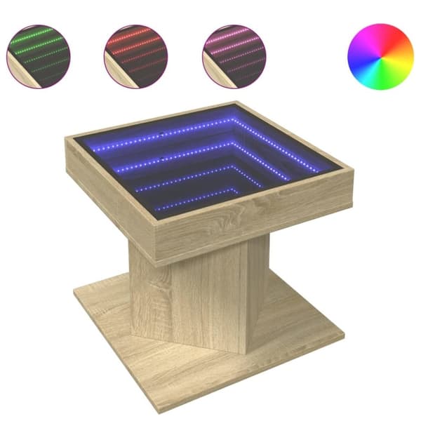 vidaXL Salongbord med LED sonoma eik 50x50x45 cm konstruert tre