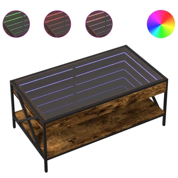 vidaXL Soffbord med Infinity LEDs rökfärgad ek 90x50x38 cm
