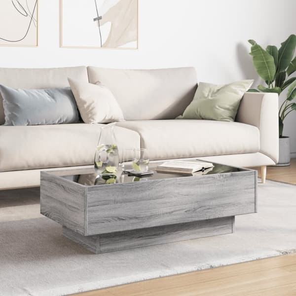 vidaXL Salongbord med LED grå sonoma 90x50x30 cm konstruert tre