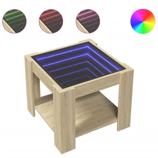 vidaXL Salongbord med LED sonoma eik 53x53x45 cm konstruert tre