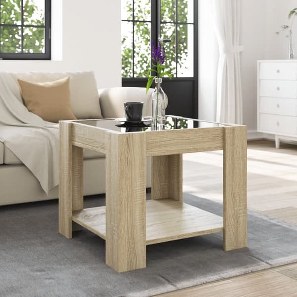 vidaXL Salongbord med LED sonoma eik 53x53x45 cm konstruert tre