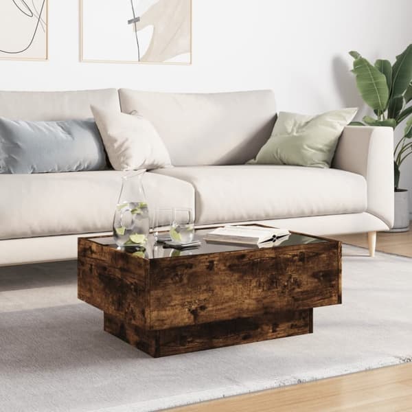 vidaXL Salongbord med LED røkt eik 70x50x30 cm konstruert tre