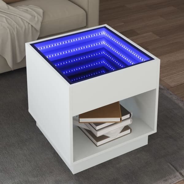 vidaXL Salongbord med Infinity LED hvit 50x50x50 cm