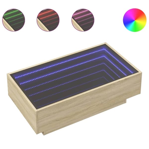 vidaXL sofabord med LED-lys 90x50x30 cm konstrueret træ sonoma-eg