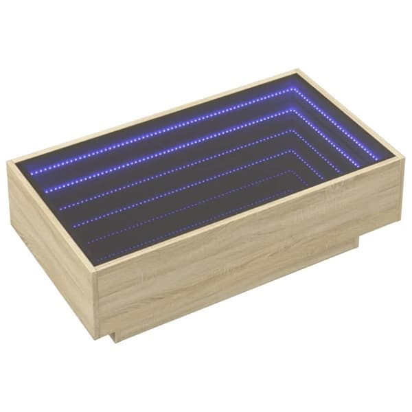 vidaXL sofabord med LED-lys 90x50x30 cm konstrueret træ sonoma-eg