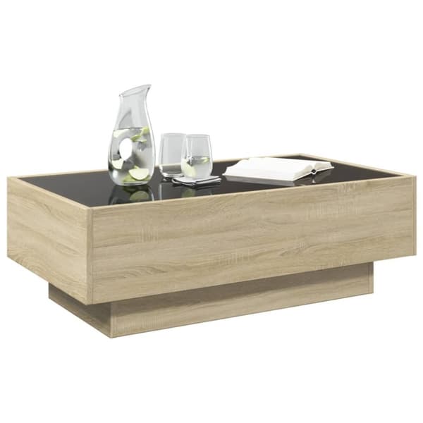 vidaXL sofabord med LED-lys 90x50x30 cm konstrueret træ sonoma-eg