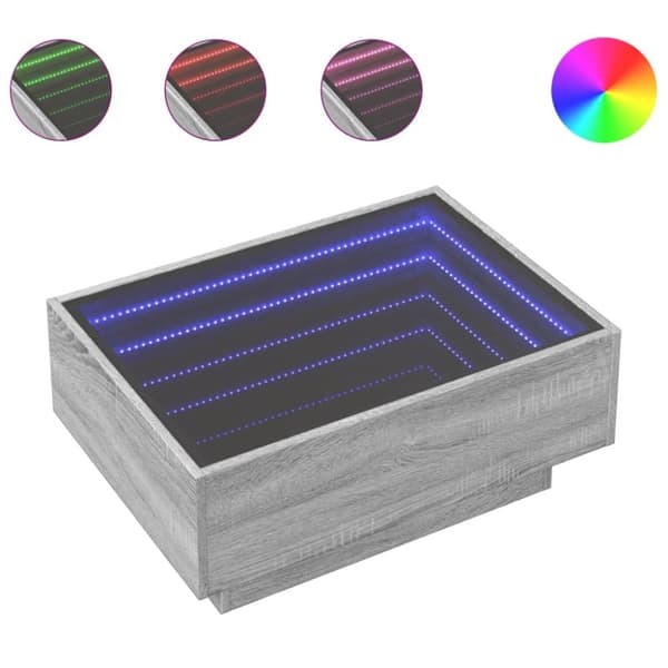 vidaXL Sohvapöytä LED-valoilla harmaa Sonoma 70x50x30 cm tekninen puu