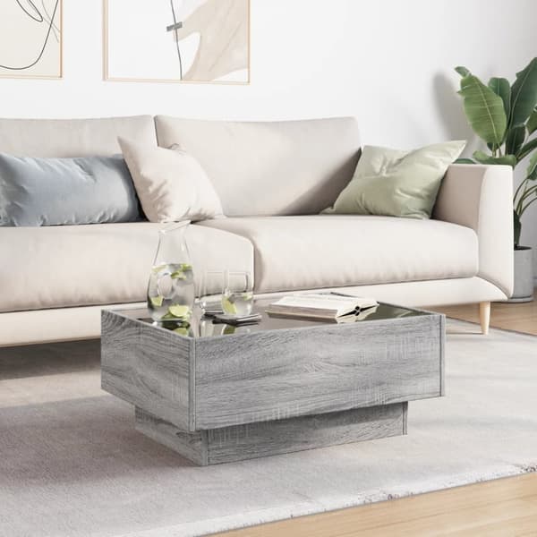 vidaXL Sohvapöytä LED-valoilla harmaa Sonoma 70x50x30 cm tekninen puu