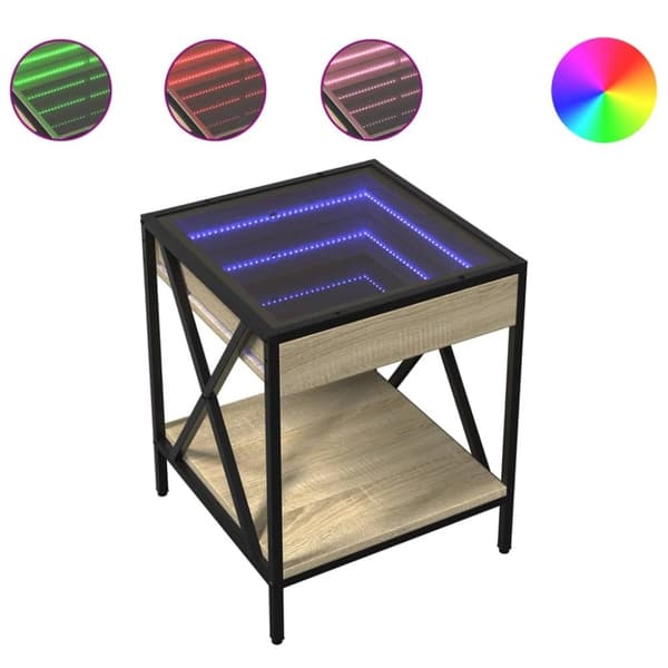 vidaXL sofabord med Infinity LED-lys 40x40x49 cm sonoma-eg
