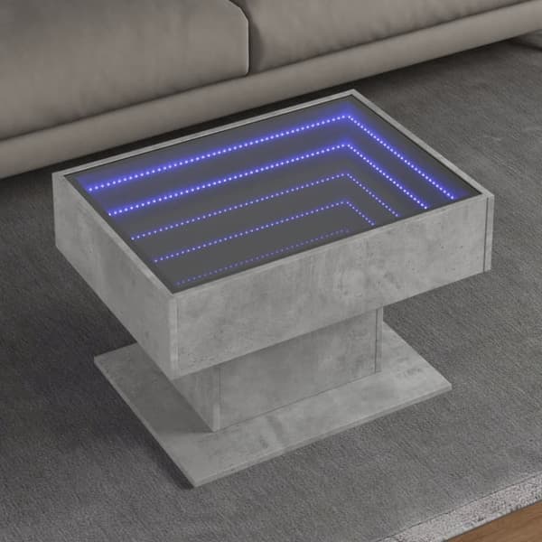 vidaXL sofabord med LED-lys 70x50x45 cm konstrueret træ betongrå