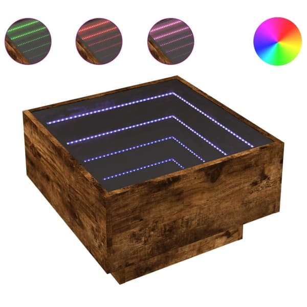 vidaXL sofabord med LED-lys 50x50x30 cm konstrueret træ røget eg