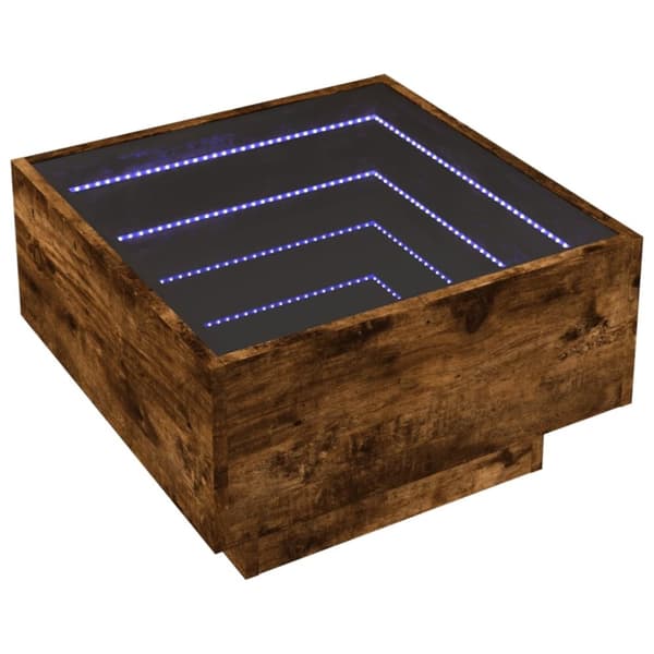 vidaXL sofabord med LED-lys 50x50x30 cm konstrueret træ røget eg