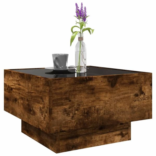 vidaXL sofabord med LED-lys 50x50x30 cm konstrueret træ røget eg