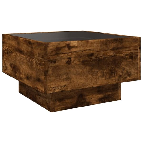 vidaXL sofabord med LED-lys 50x50x30 cm konstrueret træ røget eg