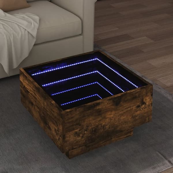 vidaXL sofabord med LED-lys 50x50x30 cm konstrueret træ røget eg