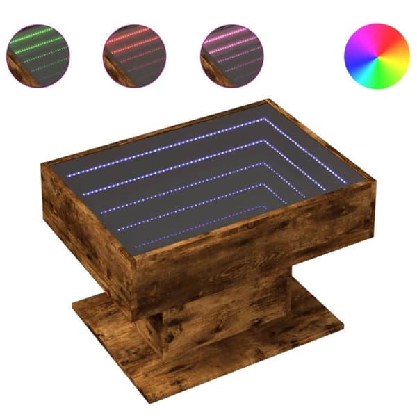 vidaXL sofabord med LED-lys 70x50x45 cm konstrueret træ røget eg