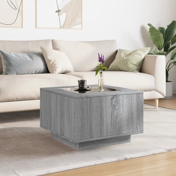vidaXL sofabord med LED-lys 60x60x40 cm konstrueret træ grå sonoma-eg