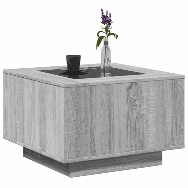 vidaXL sofabord med LED-lys 60x60x40 cm konstrueret træ grå sonoma-eg