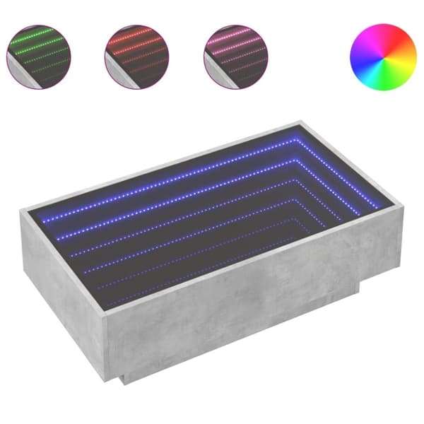 vidaXL sofabord med LED-lys 90x50x30 cm konstrueret træ betongrå