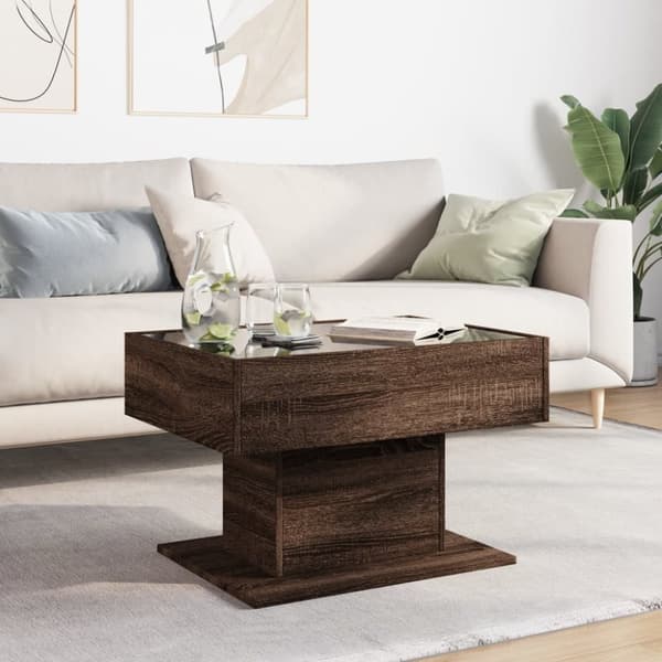 vidaXL sofabord med LED-lys 70x50x45 cm konstrueret træ brunt eg