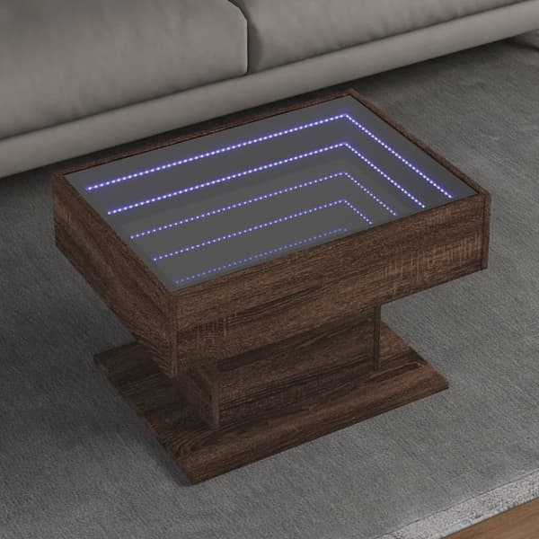 vidaXL sofabord med LED-lys 70x50x45 cm konstrueret træ brunt eg