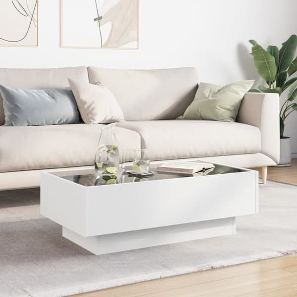 vidaXL sofabord med LED-lys 90x50x30 cm konstrueret træ hvid