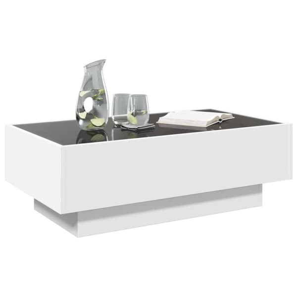 vidaXL sofabord med LED-lys 90x50x30 cm konstrueret træ hvid