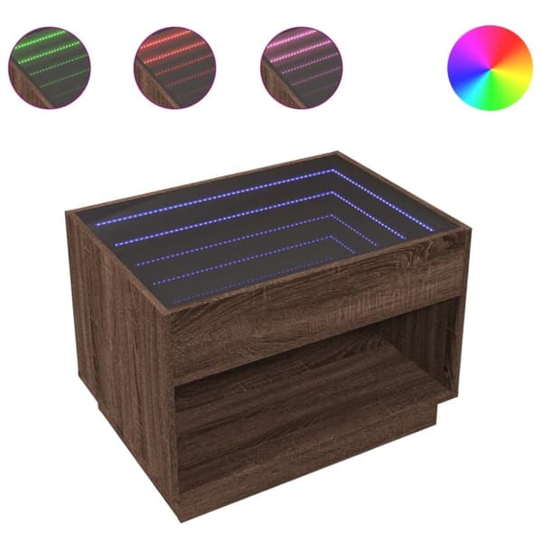 vidaXL sofabord med Infinity LED-lys 70x50x50 cm brun egetræsfarve