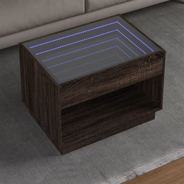 vidaXL sofabord med Infinity LED-lys 70x50x50 cm brun egetræsfarve