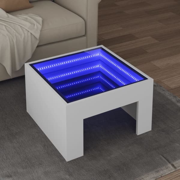 vidaXL sofabord med Infinity LED-lys 50x50x30 cm hvid