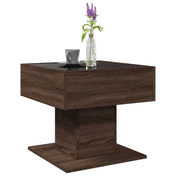 vidaXL Sohvapöytä LED-valoilla ruskea tammi 50x50x45 cm tekninen puu