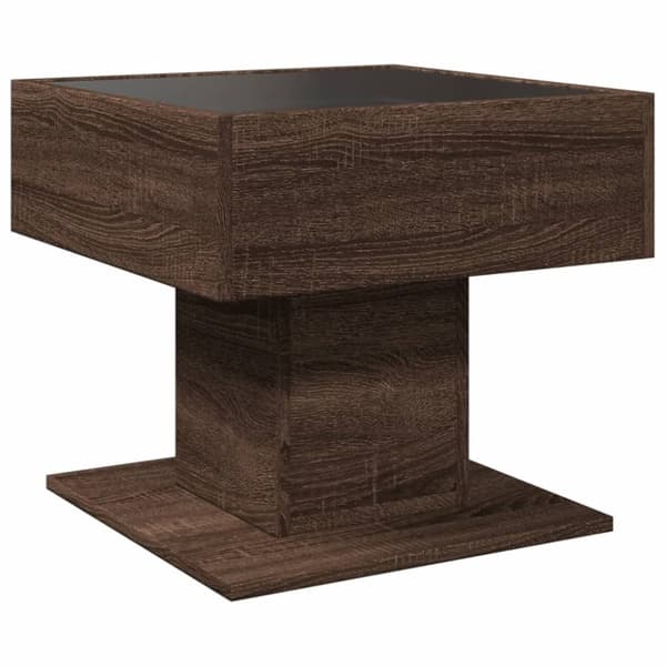 vidaXL Sohvapöytä LED-valoilla ruskea tammi 50x50x45 cm tekninen puu