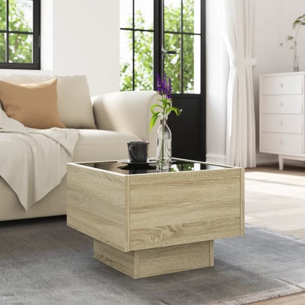 vidaXL sidebord med LED-lys 40x40x30 cm konstrueret træ sonoma-eg