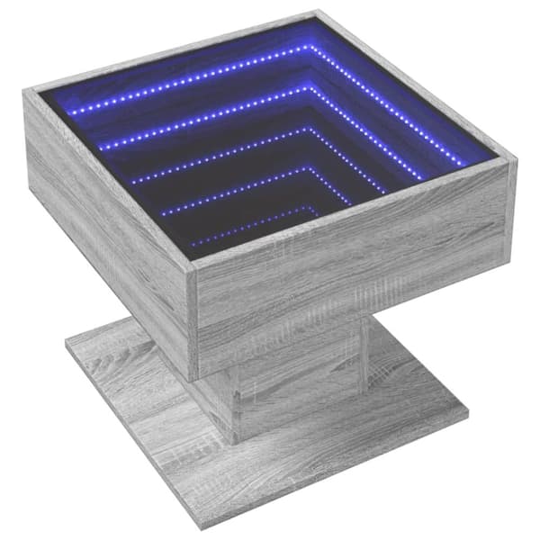 vidaXL sofabord med LED-lys 50x50x45 cm konstrueret træ grå sonoma-eg