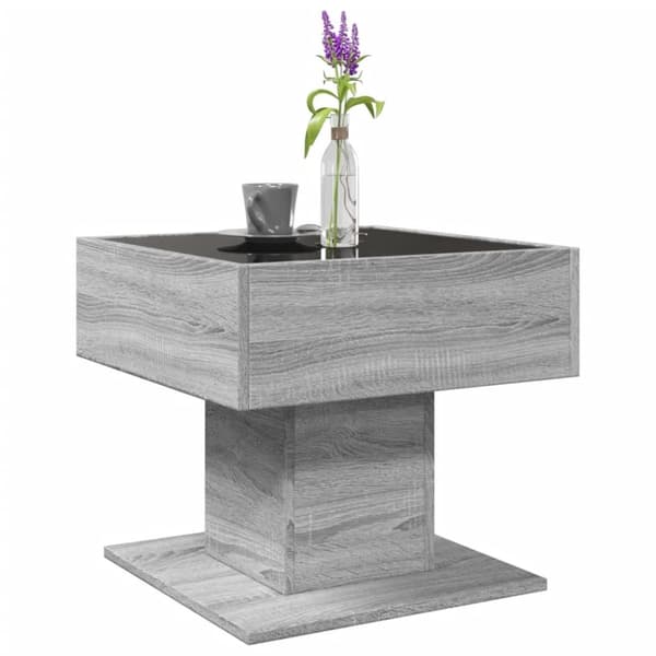 vidaXL sofabord med LED-lys 50x50x45 cm konstrueret træ grå sonoma-eg