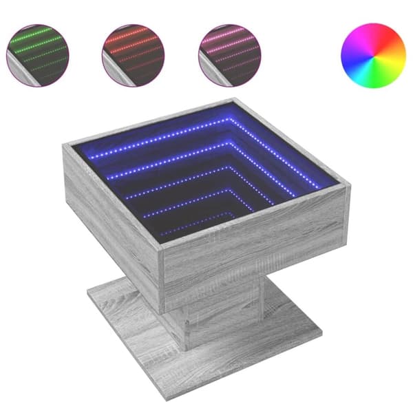 vidaXL sofabord med LED-lys 50x50x45 cm konstrueret træ grå sonoma-eg