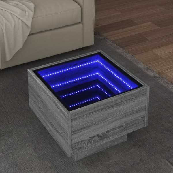 vidaXL sidebord med LED-lys 40x40x30 cm konstrueret træ grå sonoma-eg