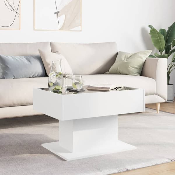 vidaXL sofabord med LED-lys 70x50x45 cm konstrueret træ hvid