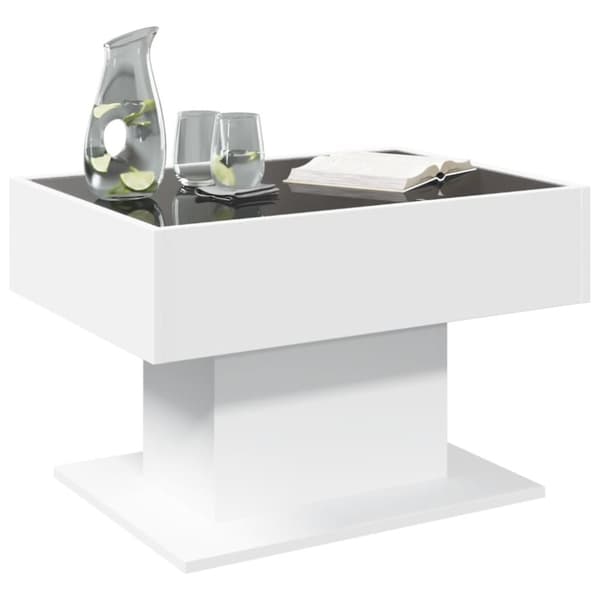 vidaXL sofabord med LED-lys 70x50x45 cm konstrueret træ hvid