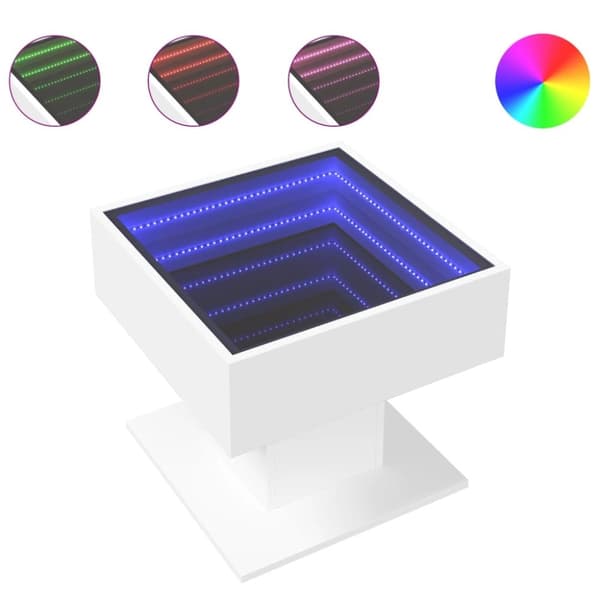 vidaXL Salongbord med LED hvit 50x50x45 cm sponplate
