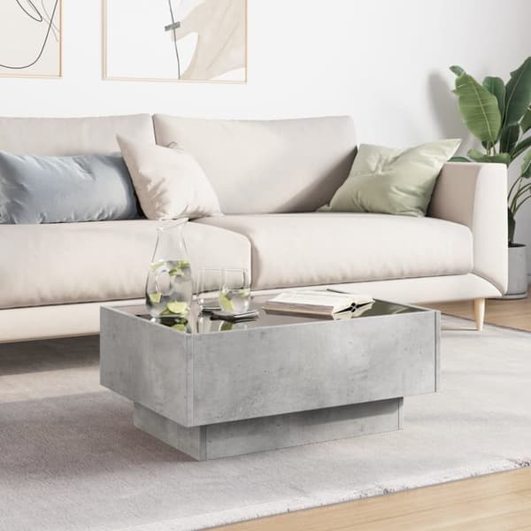 vidaXL sofabord med LED-lys 70x50x30 cm konstrueret træ betongrå