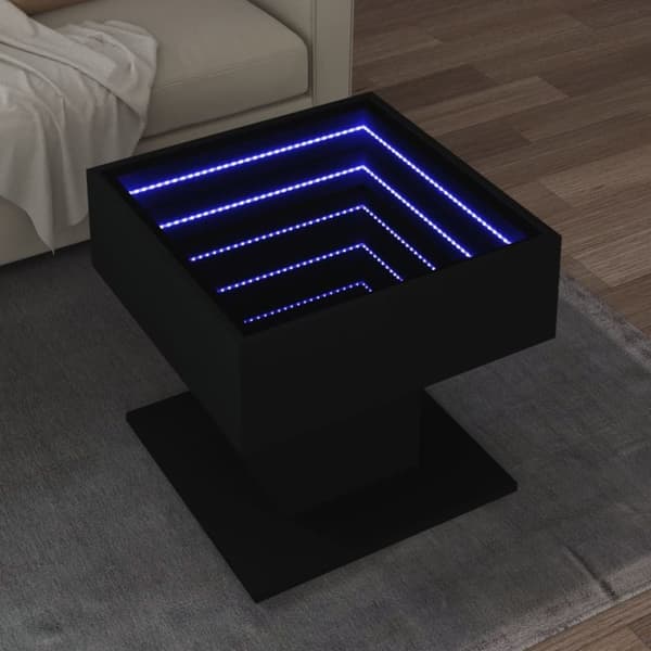 vidaXL sofabord med LED-lys 50x50x45 cm konstrueret træ sort