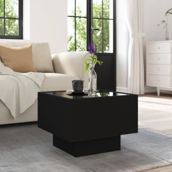 vidaXL Sivupöytä LED-valoilla musta 40x40x30 cm tekninen puu