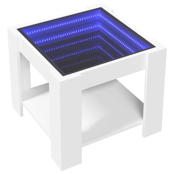 vidaXL sofabord med LED-lys 53x53x45 cm konstrueret træ hvid