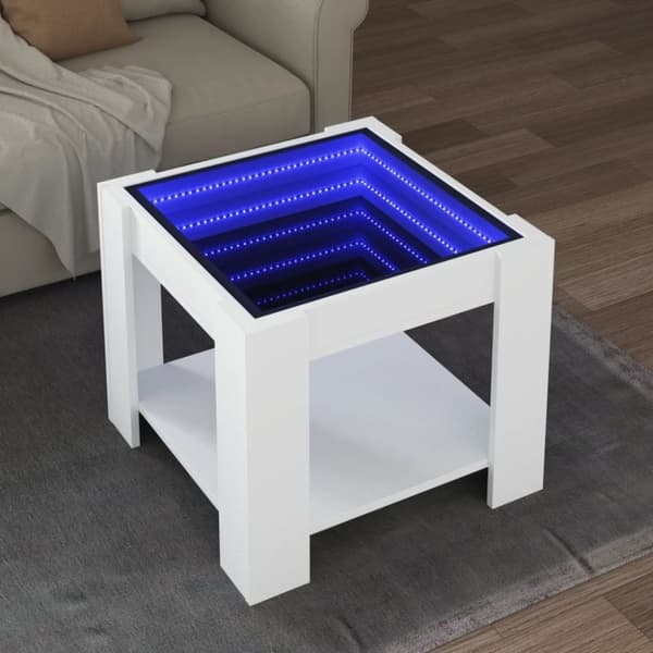 vidaXL sofabord med LED-lys 53x53x45 cm konstrueret træ hvid