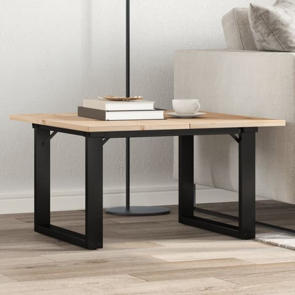 sofabord 60x60x40 cm O-stel massivt fyrretræ og støbejern