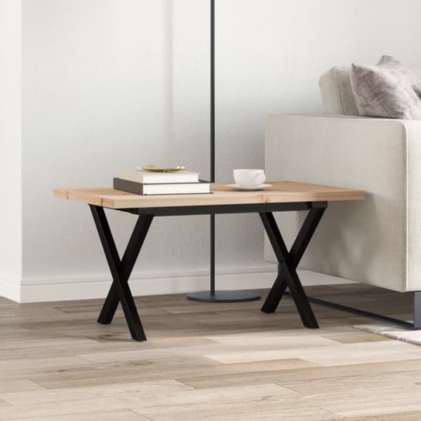 sofabord 80x50x40,5 cm X-stel massivt fyrretræ og støbejern