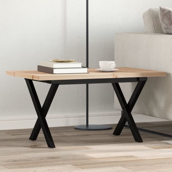 sofabord 80x50x40,5 cm X-stel massivt fyrretræ og støbejern